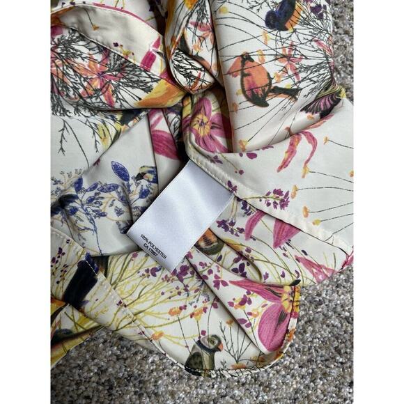 Banana Republic Top Multicolor Ruffled Tank Tropical Bird Print Button Down Sz 6 - Picture 4 of 8